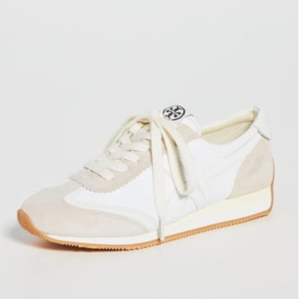 Tory Burch White Leather Suede Sneakers Size 8.5M Retro Runner Lace Up Casual - Picture 13 of 13